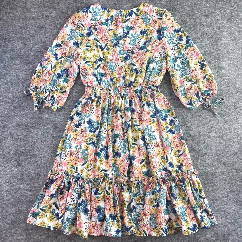 Taylor Floral V-Neck Smocked Dress Womens M Multicolor Boho Chiffon Cottagecore - Picture 7 of 12